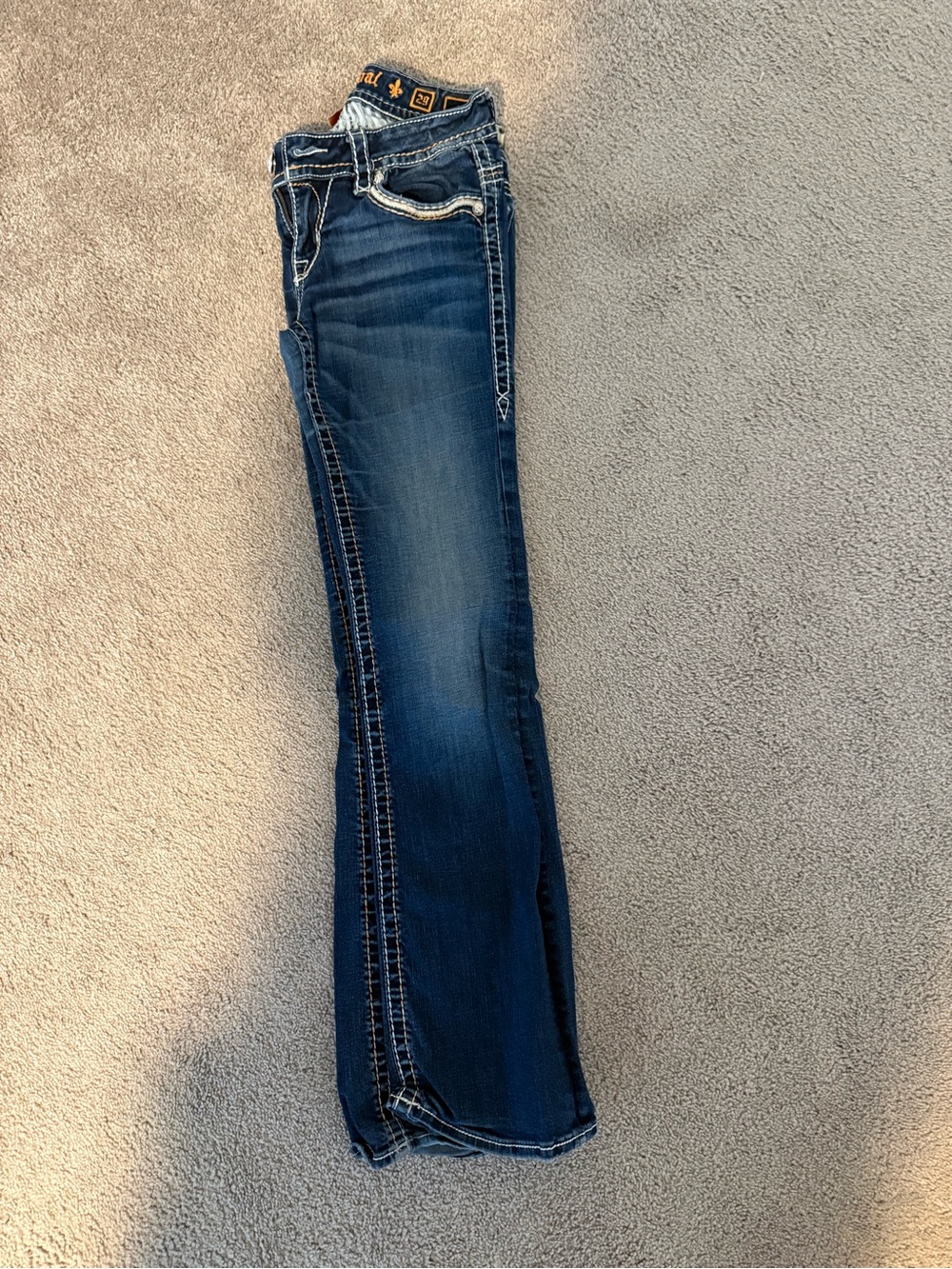 Rock Revival Dark Blue Bootcut Jeans with Contrast Stitching